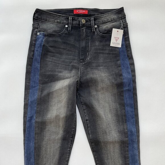 Guess Women’s High Rise Skinny Jeans Cropped Leg W/Blue Tuxedo Striped Size 28 - Picture 3 of 11